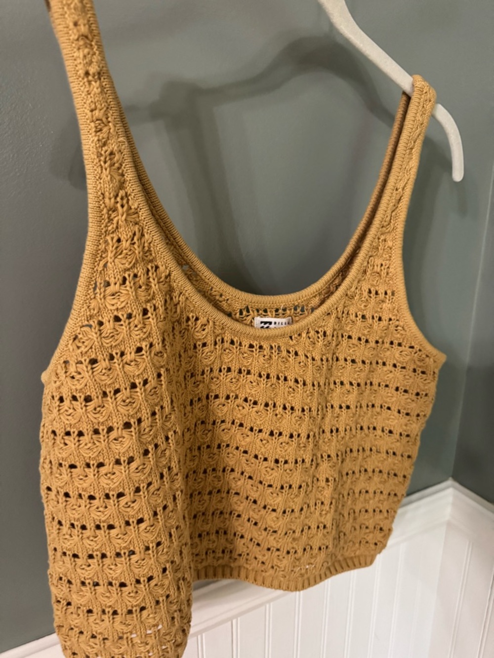 Billabong Crochet Knit Mustard Tank Top - Women’s Sleeveless Crop - Picture 2 of 5